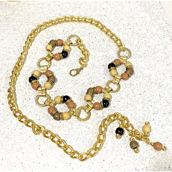 Gold Chain Belt Natural Stone Beads Beaded Adjustable Boho Hippie Chic Festival - Picture 8 of 8